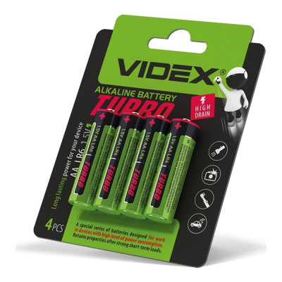 Батарейка щелочная Videx LR6/AA Turbo 4шт blister